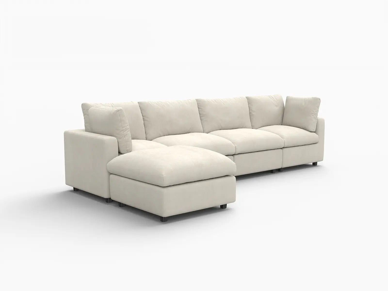 Sofá seccional de lujo en forma de L de 4 plazas en color beige para espacios grandes | 5 piezas (incluye 1 otomana), tejido de chenilla de mezcla de lino, fácil de limpiar