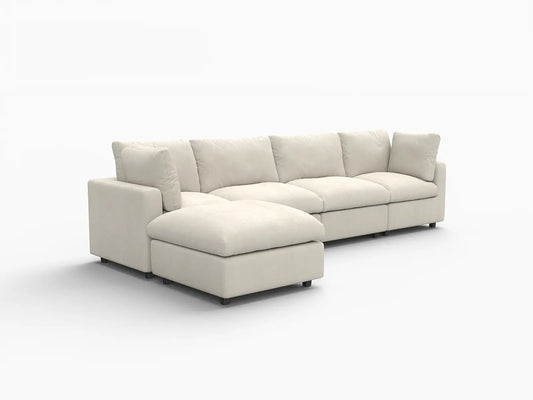 Lounge Cloud Sectional Sofa Covers | Beige Linen-Blend Chenille Sofa Cover for 4-Seater with 1-Ottoman