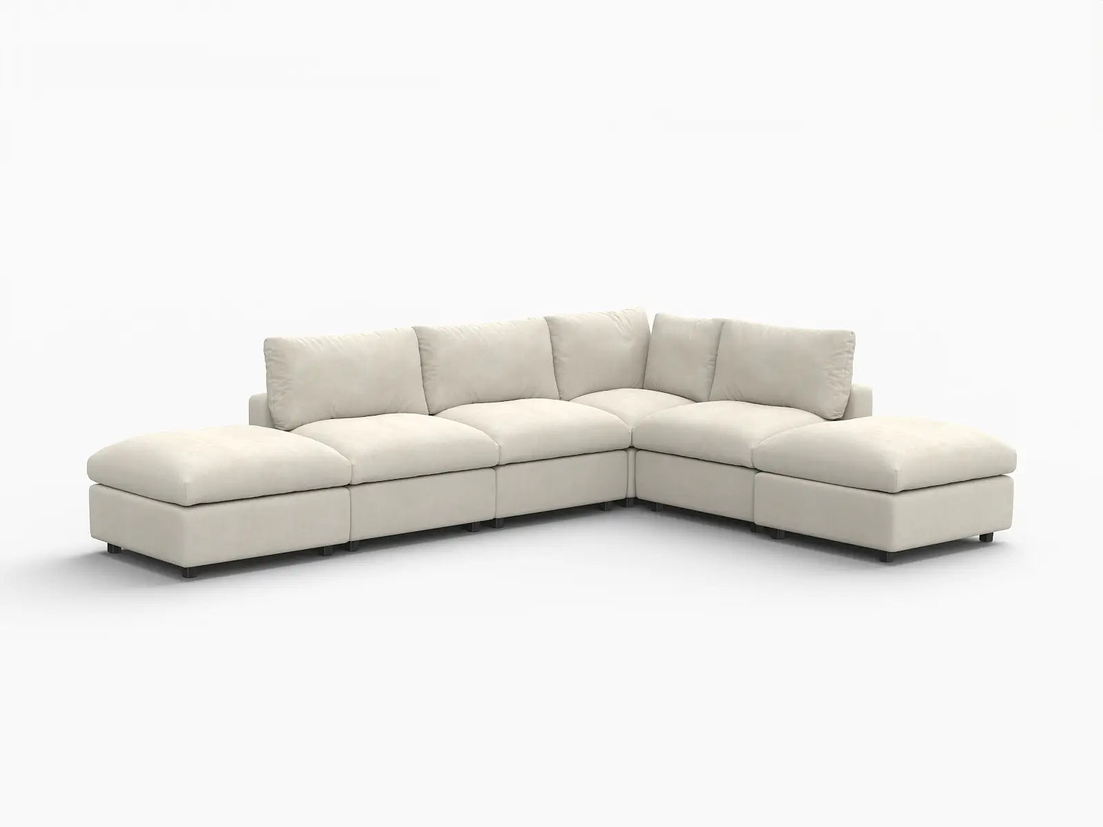 Seccional de lujo en forma de L Cloud de 4 plazas, color beige, grande, 6 piezas (incluye 2 otomanas), tela chenilla con mezcla de lino, fácil de limpiar