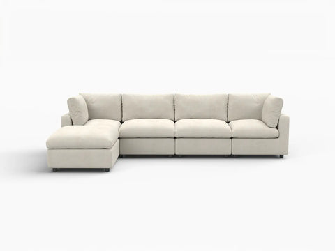 Lounge Cloud Sectional Sofa Covers | Beige Linen-Blend Chenille Sofa Cover for 4-Seater with 1-Ottoman