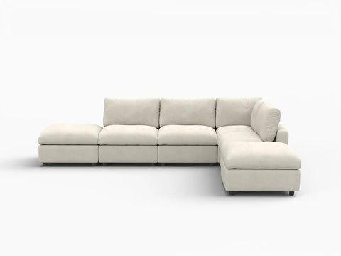 Lounge Cloud Sectional Sofa Covers | Beige Linen-Blend Chenille Sofa Cover for 4-Seater with 2-Ottomans