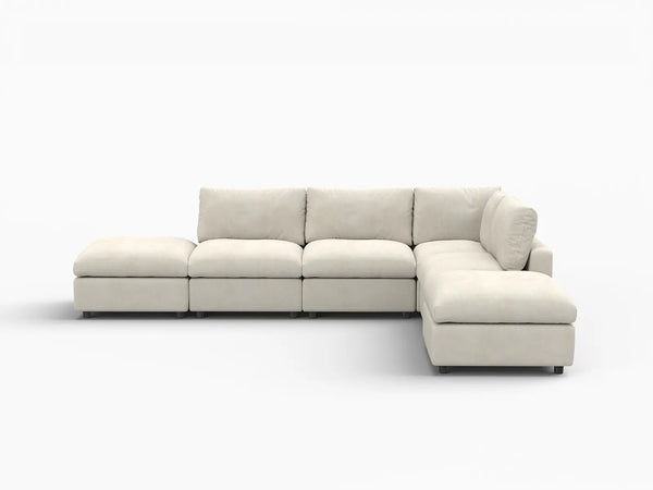 Fundas de sofá seccional Lounge Cloud | Funda de sofá de chenilla de lino beige para 4 plazas con 2 otomanas