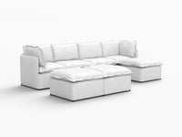 Deluxe Cloud 4-Seater Beige Large Space Sofa Set | 7-Piece (Includes 3 Ottomans), Linen Look Poly Fabric, Easy To Clean