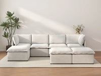 Deluxe Cloud 4-Seater Beige Large Space Sofa Set | 7-Piece (Includes 3 Ottomans), Linen Look Poly Fabric, Easy To Clean