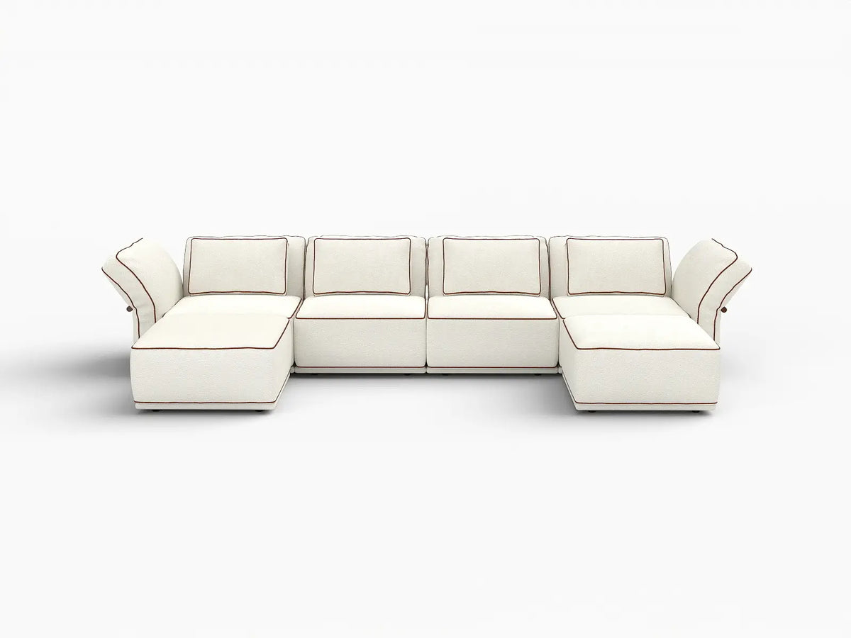 Deluxe Cloud 4-Seater Beige Large Space U-Shaped Sectional | 6-Piece (Includes 2 Ottomans), Bouclé Sherpa-Like Fabric, Easy To Clean