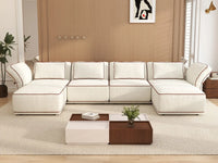 Deluxe Cloud 4-Seater Beige Large Space U-Shaped Sectional | 6-Piece (Includes 2 Ottomans), Bouclé Sherpa-Like Fabric, Easy To Clean
