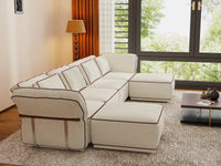 Deluxe Cloud 4-Seater Beige Large Space U-Shaped Sectional | 6-Piece (Includes 2 Ottomans), Bouclé Sherpa-Like Fabric, Easy To Clean