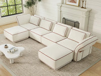 Deluxe Cloud 4-Seater Beige Large Space U-Shaped Sectional | 6-Piece (Includes 2 Ottomans), Bouclé Sherpa-Like Fabric, Easy To Clean