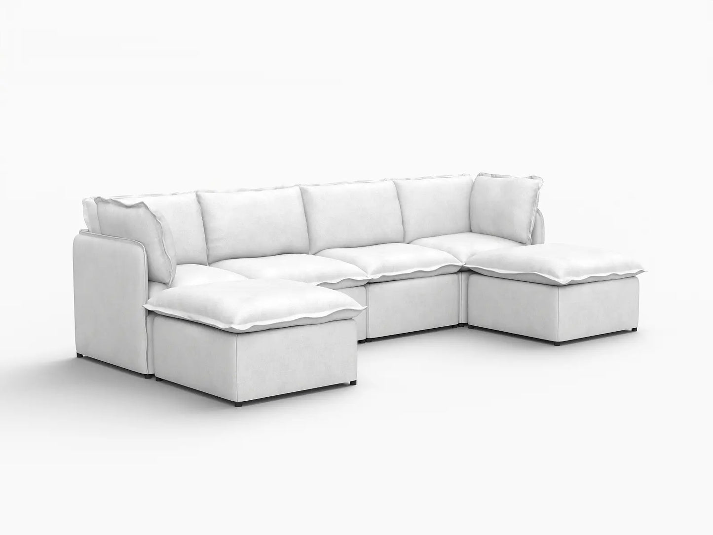 Deluxe Cloud 4-Seater Beige Large Space U-Shaped Sectional | 6-Piece (Includes 2 Ottomans), Linen Look Poly Fabric, Easy To Clean