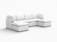 Deluxe Cloud 4-Seater Beige Large Space U-Shaped Sectional | 6-Piece (Includes 2 Ottomans), Linen Look Poly Fabric, Easy To Clean