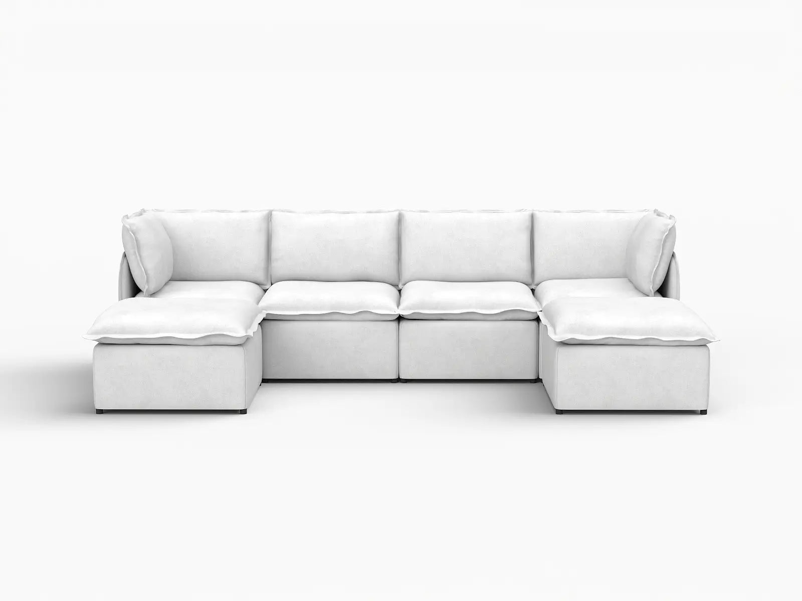 Deluxe Cloud 4-Seater Beige Large Space U-Shaped Sectional | 6-Piece (Includes 2 Ottomans), Linen Look Poly Fabric, Easy To Clean