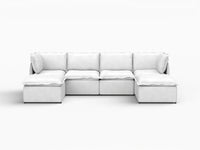 Deluxe Cloud 4-Seater Beige Large Space U-Shaped Sectional | 6-Piece (Includes 2 Ottomans), Linen Look Poly Fabric, Easy To Clean