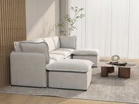 Deluxe Cloud 4-Seater Beige Large Space U-Shaped Sectional | 6-Piece (Includes 2 Ottomans), Linen Look Poly Fabric, Easy To Clean