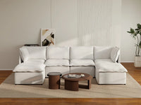 Deluxe Cloud 4-Seater Beige Large Space U-Shaped Sectional | 6-Piece (Includes 2 Ottomans), Linen Look Poly Fabric, Easy To Clean