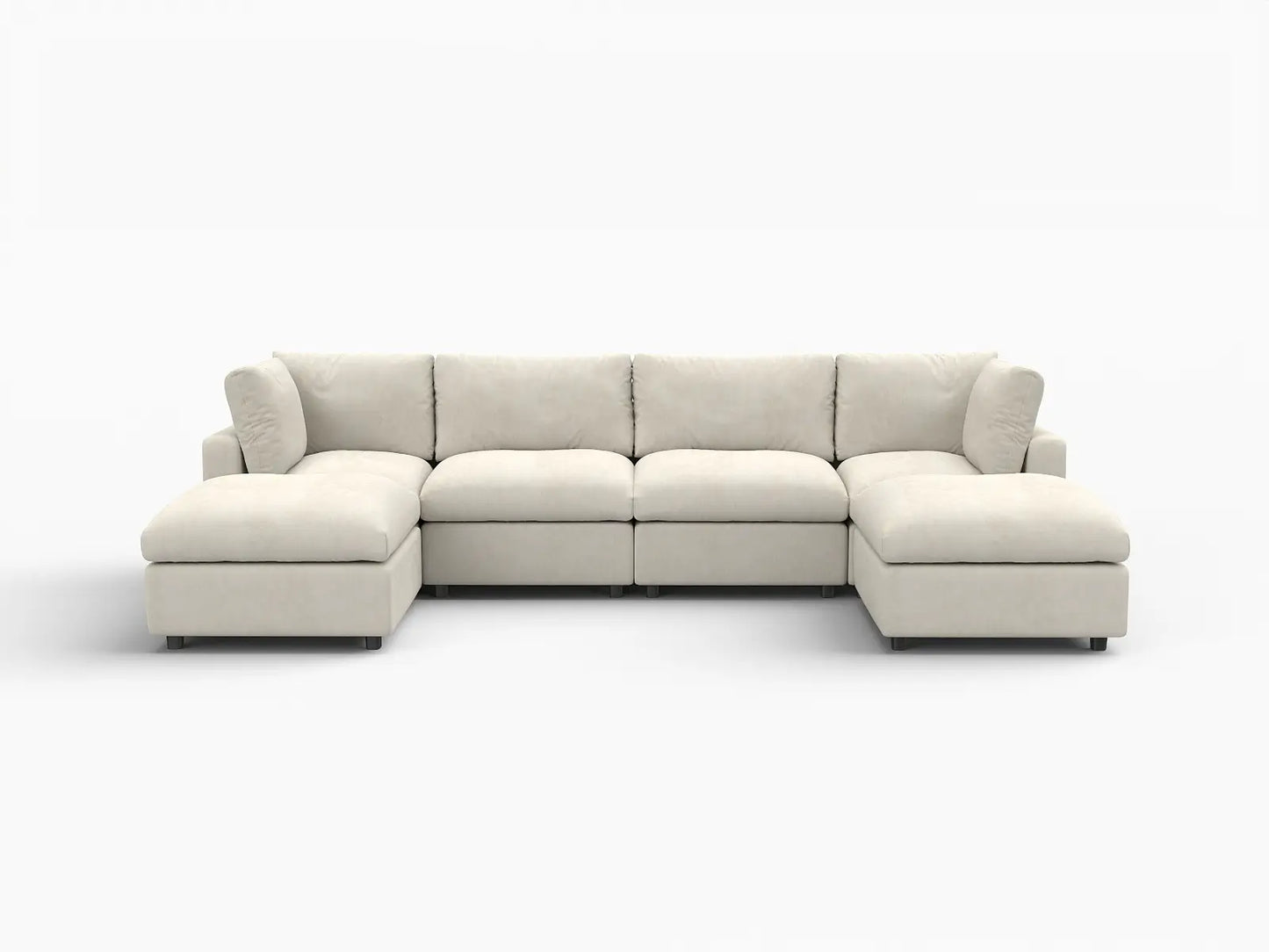 Seccional grande en forma de U de 4 plazas Deluxe Cloud color beige | 6 piezas (incluye 2 otomanas), tela de chenilla mezcla de lino, fácil de limpiar