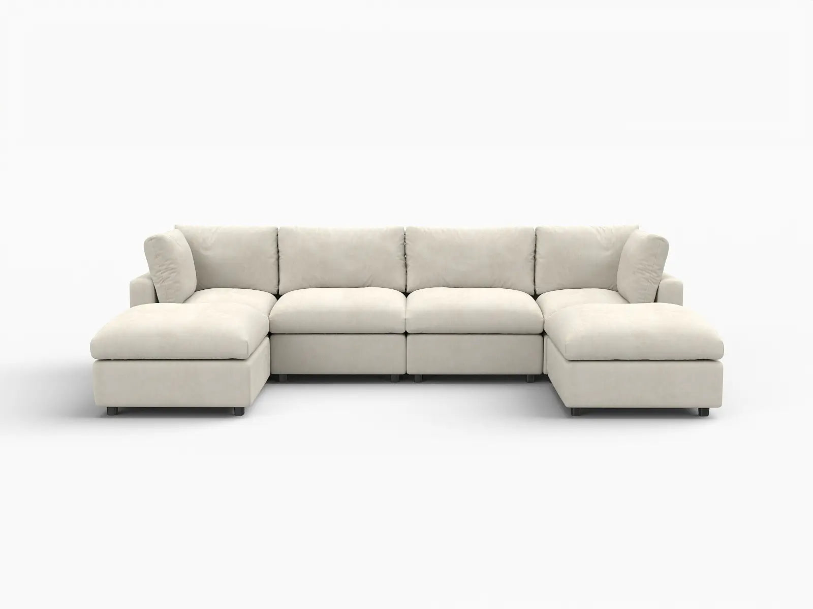Seccional grande en forma de U de 4 plazas Deluxe Cloud color beige | 6 piezas (incluye 2 otomanas), tela de chenilla mezcla de lino, fácil de limpiar