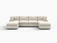 Seccional grande en forma de U de 4 plazas Deluxe Cloud color beige | 6 piezas (incluye 2 otomanas), tela de chenilla mezcla de lino, fácil de limpiar
