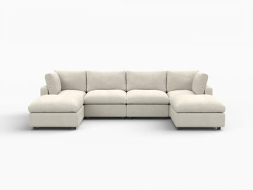 Fundas para sofá seccional Lounge Cloud | Funda de sofá de chenilla de lino mezclado beige para 4 plazas con 2 otomanas