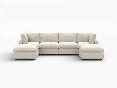 Fundas para sofá seccional Lounge Cloud | Funda de sofá de chenilla de lino mezclado beige para 4 plazas con 2 otomanas