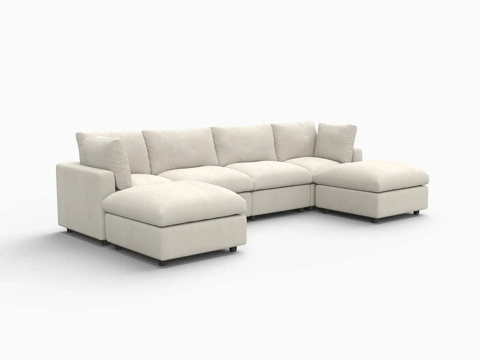 Seccional grande en forma de U de 4 plazas Deluxe Cloud color beige | 6 piezas (incluye 2 otomanas), tela de chenilla mezcla de lino, fácil de limpiar