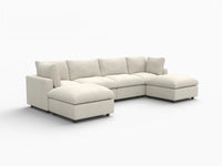 Seccional grande en forma de U de 4 plazas Deluxe Cloud color beige | 6 piezas (incluye 2 otomanas), tela de chenilla mezcla de lino, fácil de limpiar