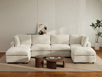 Seccional grande en forma de U de 4 plazas Deluxe Cloud color beige | 6 piezas (incluye 2 otomanas), tela de chenilla mezcla de lino, fácil de limpiar