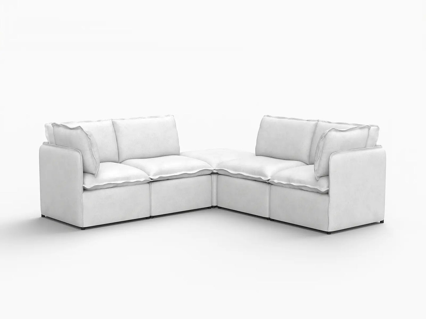 Deluxe Cloud 4-Seater Beige Large Space V-Shaped Sectional | 5-Piece (Includes 1 Ottoman), Linen Look Poly Fabric, Easy To Clean