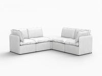 Deluxe Cloud 4-Seater Beige Large Space V-Shaped Sectional | 5-Piece (Includes 1 Ottoman), Linen Look Poly Fabric, Easy To Clean