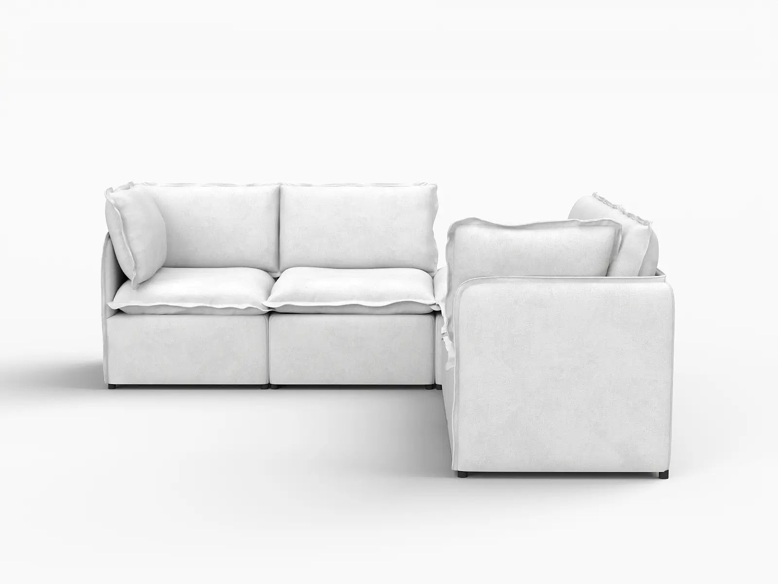 Deluxe Cloud 4-Seater Beige Large Space V-Shaped Sectional | 5-Piece (Includes 1 Ottoman), Linen Look Poly Fabric, Easy To Clean