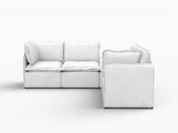 Deluxe Cloud 4-Seater Beige Large Space V-Shaped Sectional | 5-Piece (Includes 1 Ottoman), Linen Look Poly Fabric, Easy To Clean