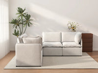 Deluxe Cloud 4-Seater Beige Large Space V-Shaped Sectional | 5-Piece (Includes 1 Ottoman), Linen Look Poly Fabric, Easy To Clean