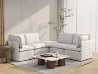 Deluxe Cloud 4-Seater Beige Large Space V-Shaped Sectional | 5-Piece (Includes 1 Ottoman), Linen Look Poly Fabric, Easy To Clean