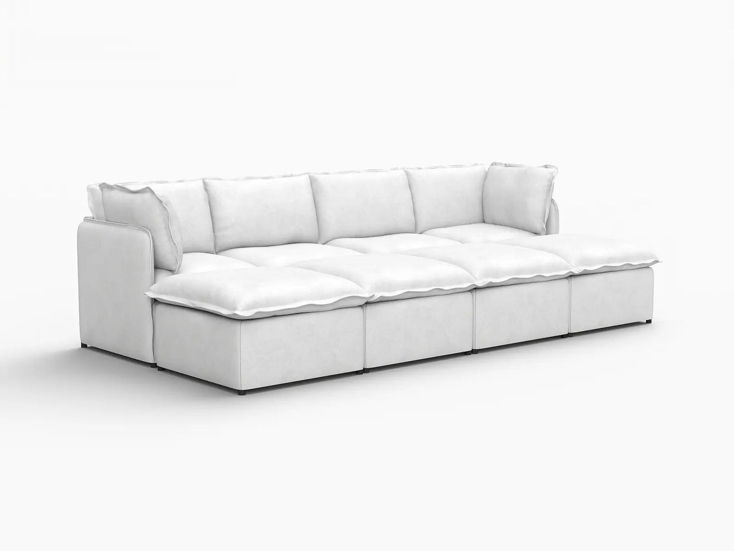 Deluxe Cloud 4-Seater Beige Open Space Pit Sectional | 8-Piece (Includes 4 Ottomans), Linen Look Poly Fabric, Easy To Clean