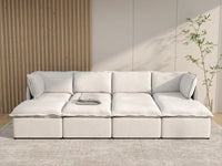 Deluxe Cloud 4-Seater Beige Open Space Pit Sectional | 8-Piece (Includes 4 Ottomans), Linen Look Poly Fabric, Easy To Clean