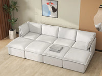 Deluxe Cloud 4-Seater Beige Open Space Pit Sectional | 8-Piece (Includes 4 Ottomans), Linen Look Poly Fabric, Easy To Clean