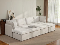 Deluxe Cloud 4-Seater Beige Open Space Pit Sectional | 8-Piece (Includes 4 Ottomans), Linen Look Poly Fabric, Easy To Clean