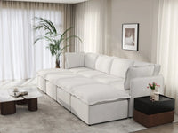Deluxe Cloud 4-Seater Beige Open Space Pit Sectional | 8-Piece (Includes 4 Ottomans), Linen Look Poly Fabric, Easy To Clean