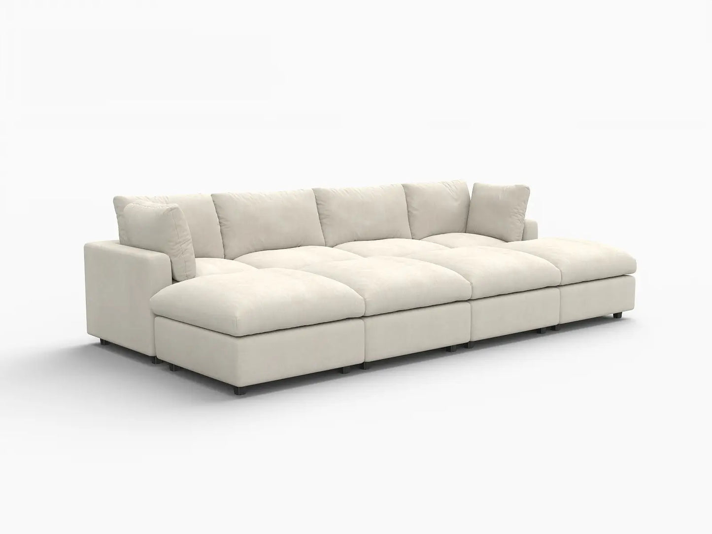Sofá Seccional Pit Deluxe Cloud de 4 plazas en Beige para Espacios Abiertos | 8 piezas (incluye 4 otomanas), tela de chenilla mezcla de lino, fácil de limpiar
