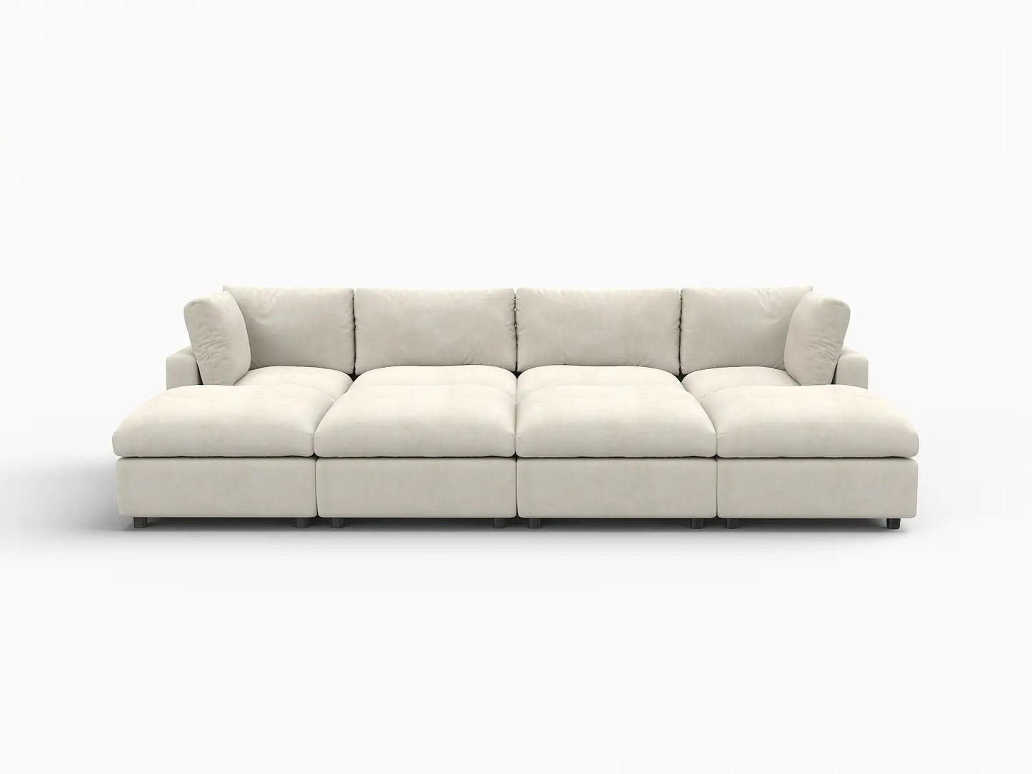 Sofá Seccional Pit Deluxe Cloud de 4 plazas en Beige para Espacios Abiertos | 8 piezas (incluye 4 otomanas), tela de chenilla mezcla de lino, fácil de limpiar