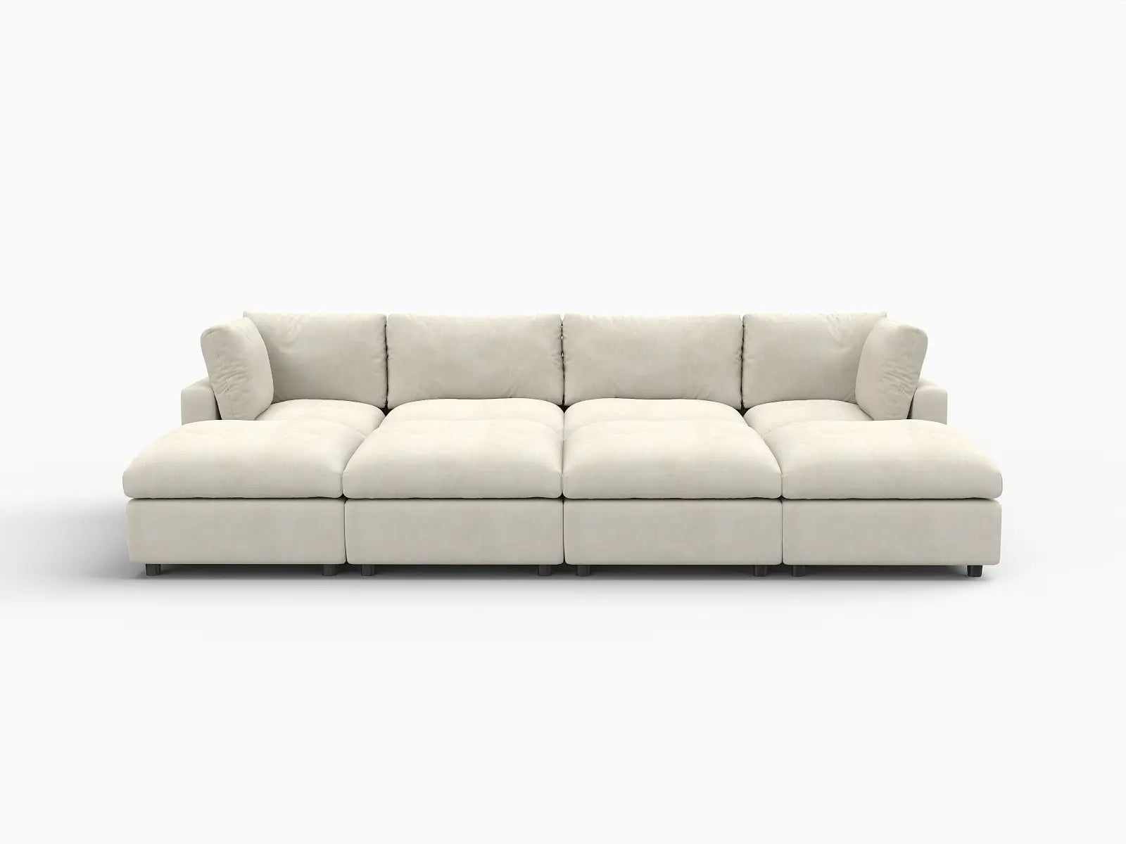Sofá Seccional Pit Deluxe Cloud de 4 plazas en Beige para Espacios Abiertos | 8 piezas (incluye 4 otomanas), tela de chenilla mezcla de lino, fácil de limpiar