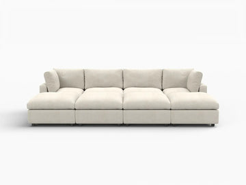 Fundas para sofá seccional Lounge Cloud | Funda de sofá de chenilla de lino beige para 4 asientos con 4 otomanas