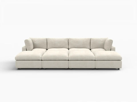 Lounge Cloud Sectional Sofa Covers | Beige Linen-Blend Chenille Sofa Cover for 4-Seater with 4-Ottomans