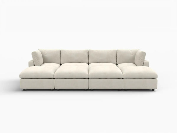 Fundas para sofá seccional Lounge Cloud | Funda de sofá de chenilla de lino beige para 4 asientos con 4 otomanas