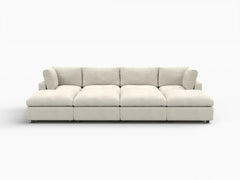 Fundas para sofá seccional Lounge Cloud | Funda de sofá de chenilla de lino beige para 4 asientos con 4 otomanas
