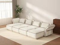 Deluxe Cloud 4-Seater Beige Open Space U-Shaped Sectional | 8-Piece (Includes 4 Ottomans), Bouclé Sherpa-Like Fabric, Easy To Clean