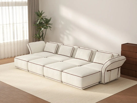 Deluxe Cloud 4-Seater Beige Open Space U-Shaped Sectional | 8-Piece (Includes 4 Ottomans), Bouclé Sherpa-Like Fabric, Easy To Clean