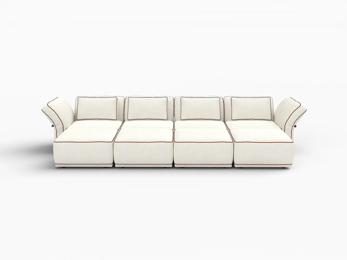 Deluxe Cloud 4-Seater Beige Open Space U-Shaped Sectional | 8-Piece (Includes 4 Ottomans), Bouclé Sherpa-Like Fabric, Easy To Clean
