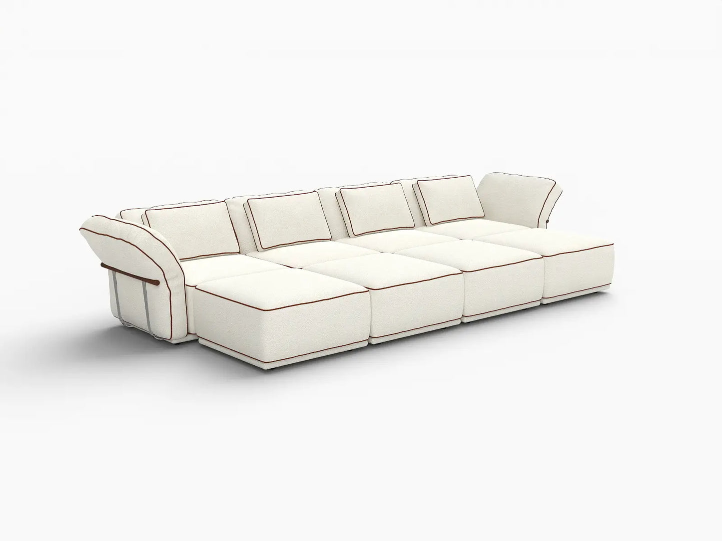 Deluxe Cloud 4-Seater Beige Open Space U-Shaped Sectional | 8-Piece (Includes 4 Ottomans), Bouclé Sherpa-Like Fabric, Easy To Clean