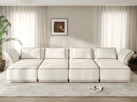 Deluxe Cloud 4-Seater Beige Open Space U-Shaped Sectional | 8-Piece (Includes 4 Ottomans), Bouclé Sherpa-Like Fabric, Easy To Clean