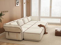 Deluxe Cloud 4-Seater Beige Open Space U-Shaped Sectional | 8-Piece (Includes 4 Ottomans), Bouclé Sherpa-Like Fabric, Easy To Clean